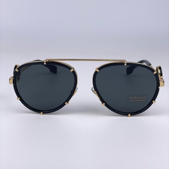 NEW Versace VE2232 143887 Black Gold Unisex Pilot Sunglasses - Picture 3 of 13